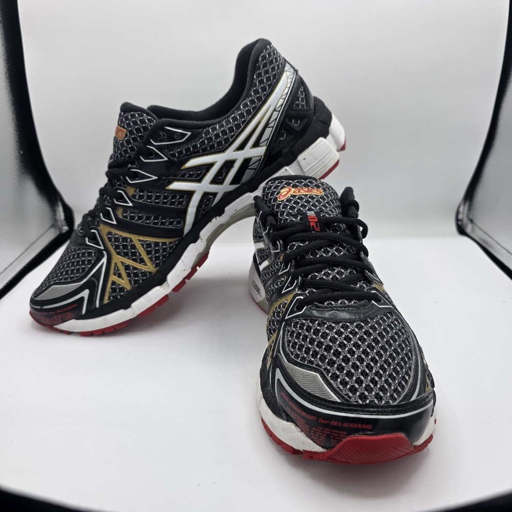 ASICS Gel Kayano 20 20th Anniversary T3N2N Black Gold Red Shoes Men's 8.5